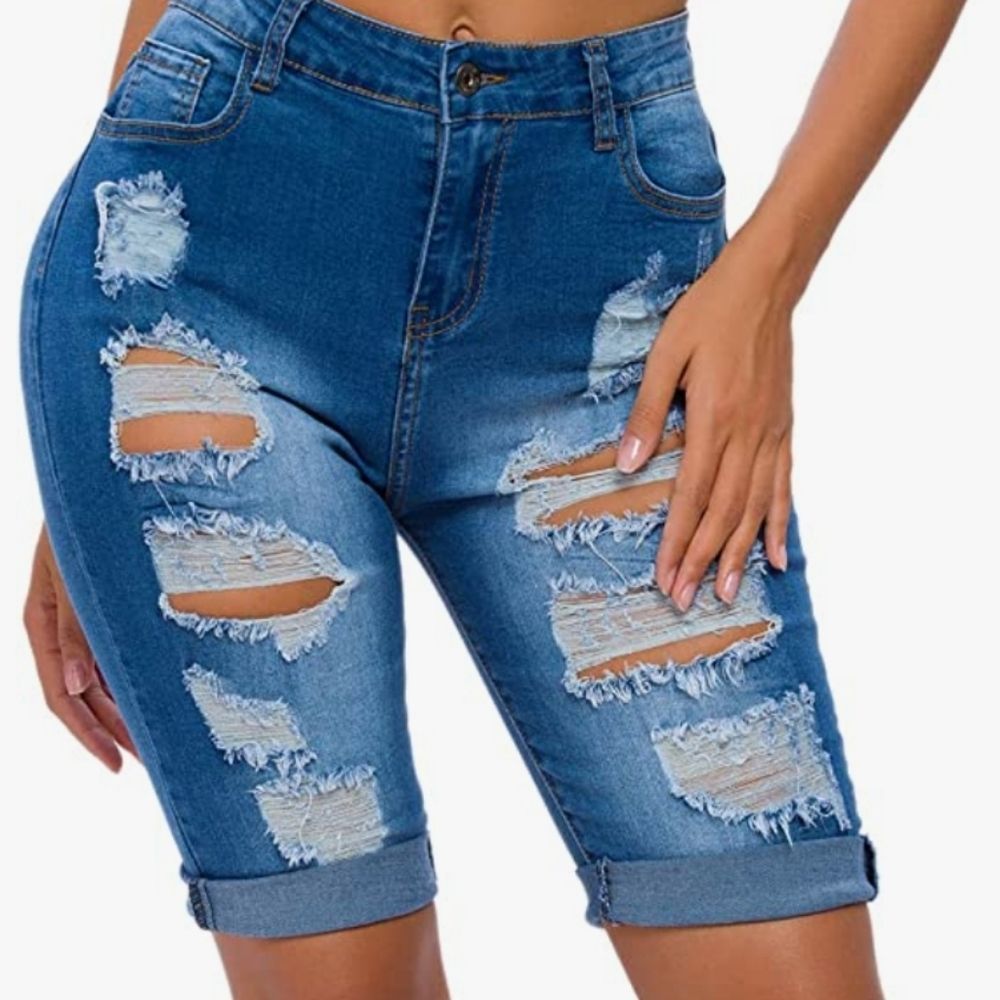 Distressed high waist denim shorts